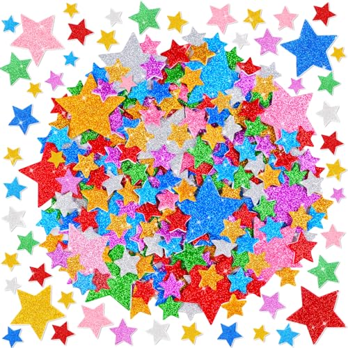 1400Pcs Foam Stickers Glitter Foam Stars Stickers Colorful Self Adhesive Shape Sticker 3Sizes Star Sticker for Scrapbooking Crafts Arts Supplies Reward Home Decals Christmas Party (8 Colorful)