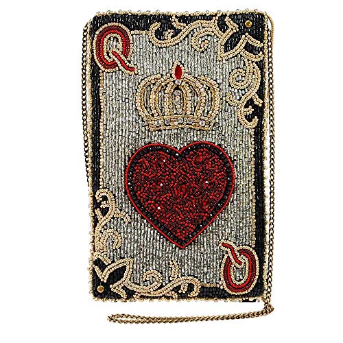 Mary Frances Queen of Hearts Beaded Crossbody Cell Phone Bag Clutch Novelty Purse with Chain Strap, Multicolor