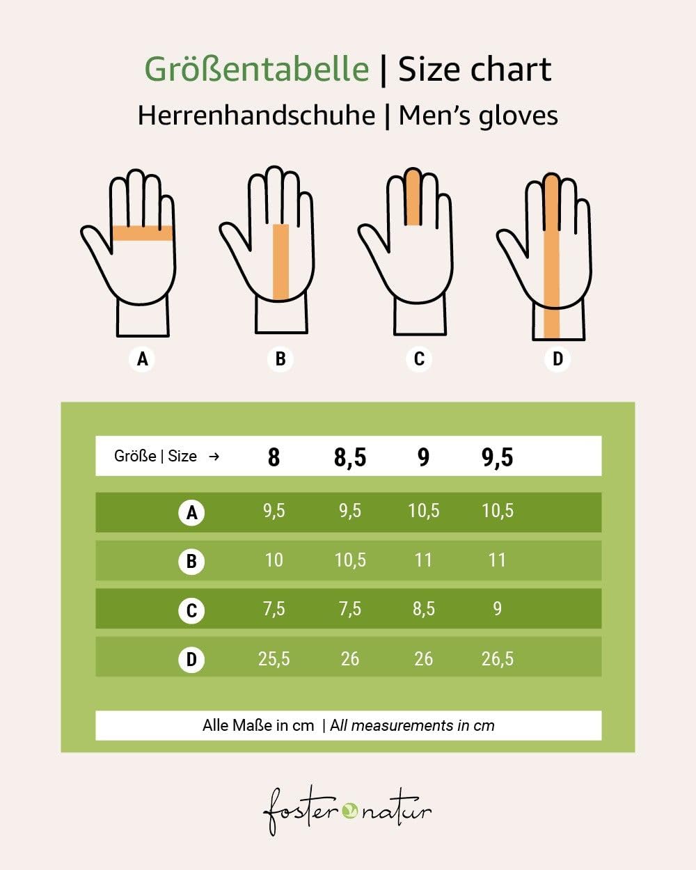 Foster-Natur, Guantes de lana para hombre (100% lana merino)