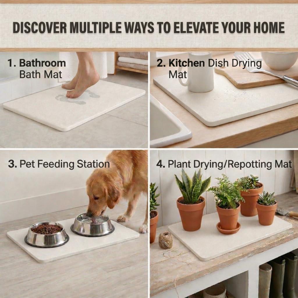 2 Pack Stone Bath Mat – Diatomaceous Earth Quick Drying Non-Slip Bathroom Mat – Super Absorbent Diatomite Shower Mat, Easy to Clean, Modern Bath Rug, 23.6" x 15.3" (2 Pack Beige - Linea)