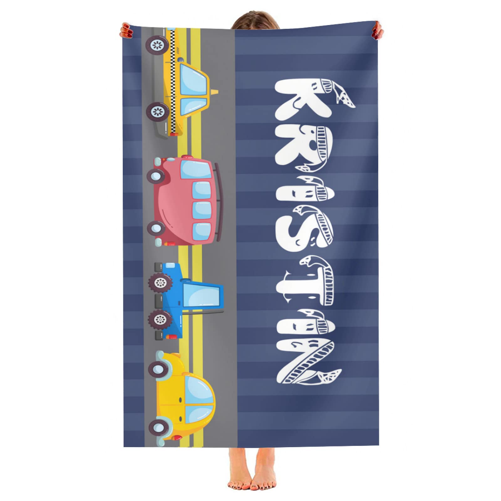 Personalised Beach Towel, Beach Towels for Adults, Kids Beach Towel, Custom Cars Design Beach Towel with Name, Summer Towel Bathroom Swimming Beach Towel Blanket- for Beach, Travel, Pool, Bath Decor