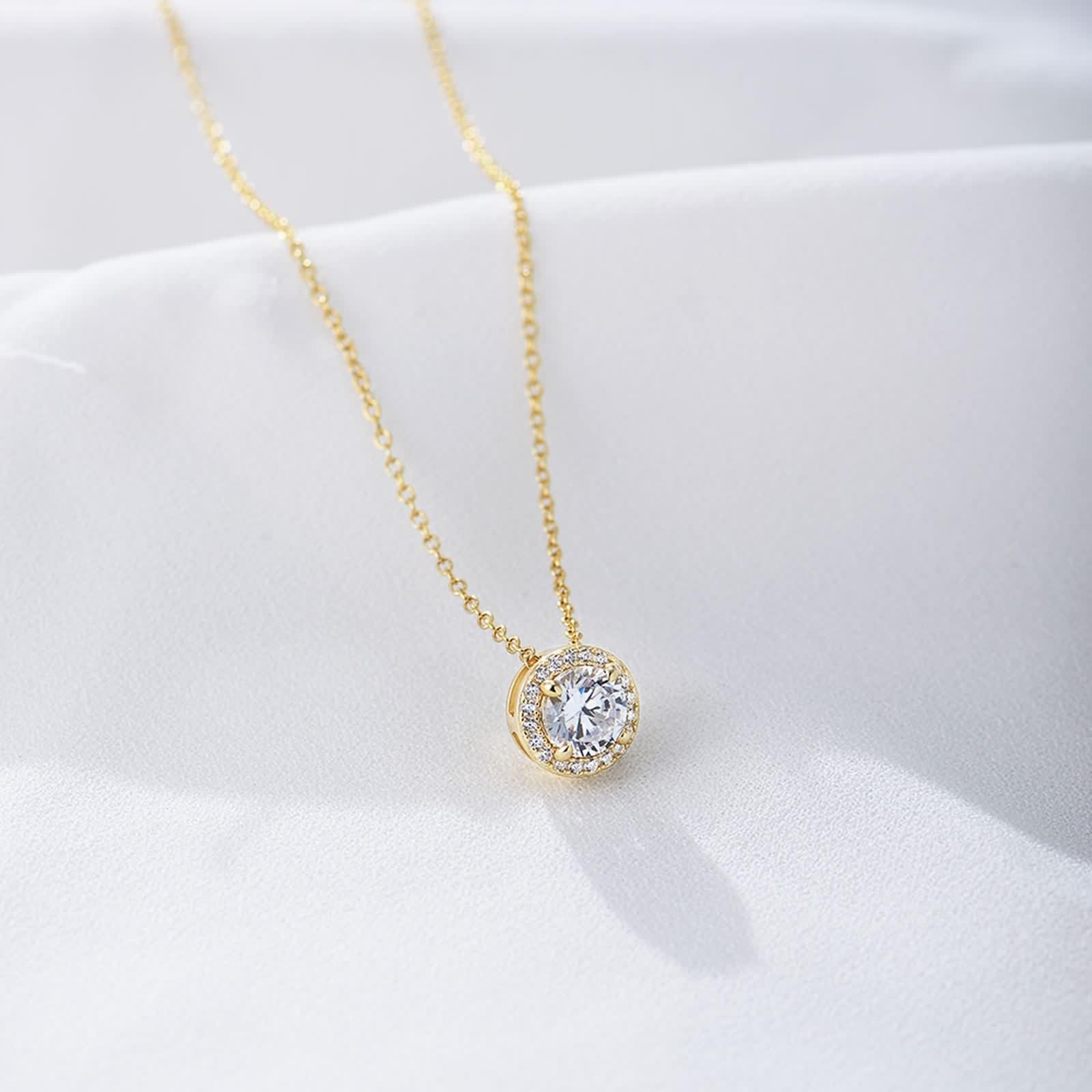 Damski naszyjnik z moissanitem, naszyjnik z wisiorkiem z łańcuszkiem 9K/14K żółte złoto / 18K Halo 40+5 cm długi