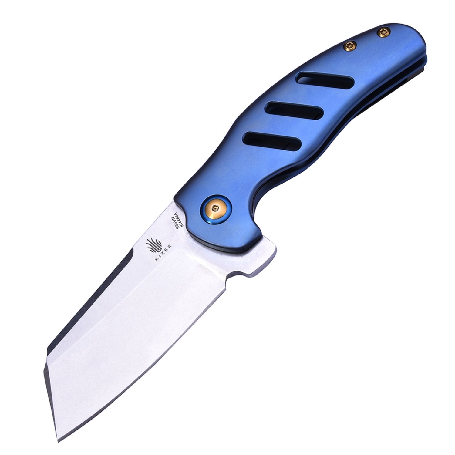 C01C 3.25" Flipper Titanium Stonewash Plain Flooding Knife, Blue