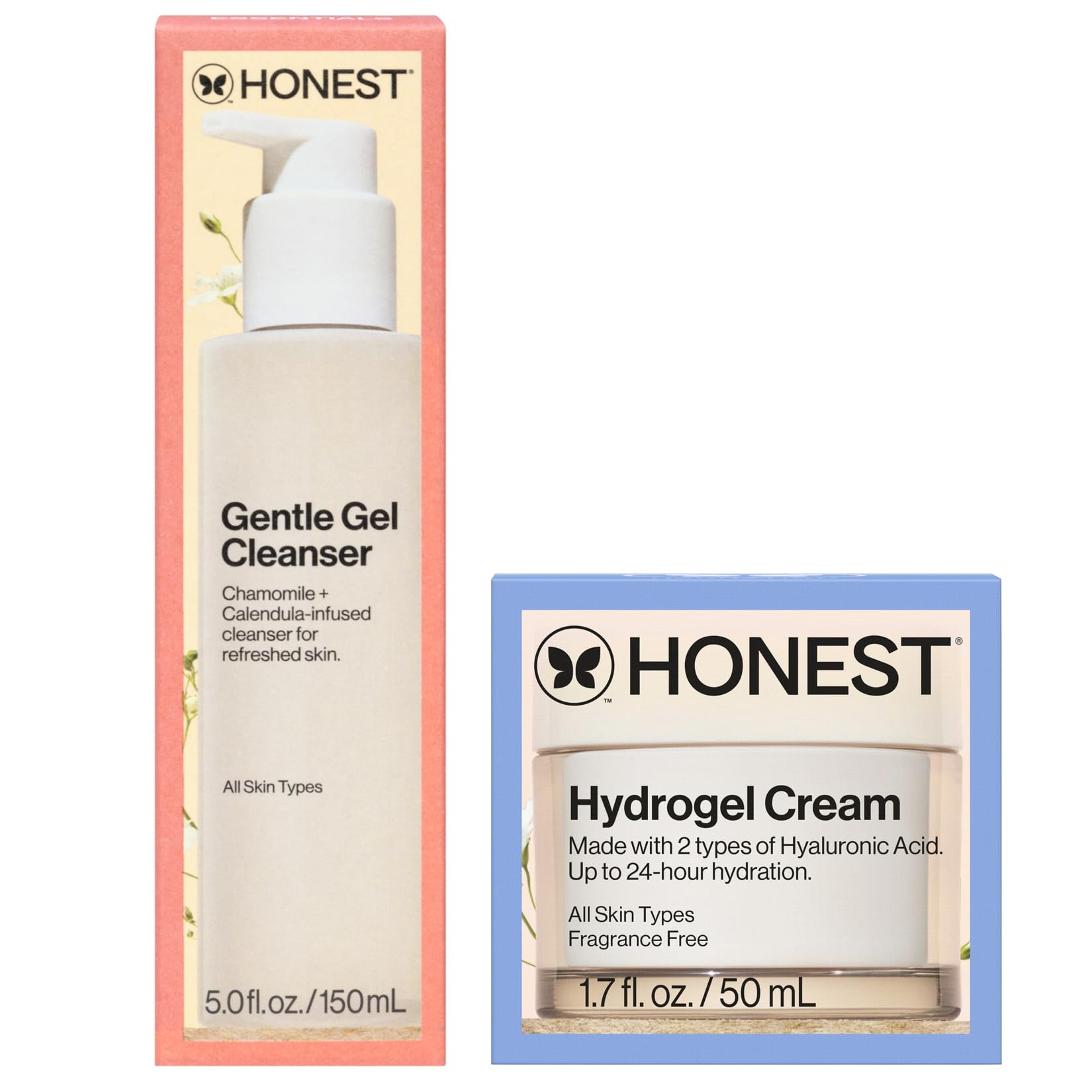 Honest BeautyGentle Gel Everyday Face Cleanser + Moisturizing Hydrogel Cream Bundle | Vegan + Safe for Sensitve Skin | 5 fl oz, 1.7 fl ozEWG Verified