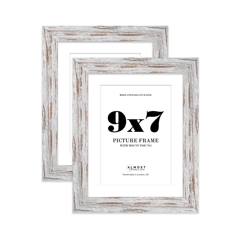 9x7 Distressed Wood Frame With Mount for 7x5 Pictures 28mm Edge Portrait and Landscape Display with Wall Hooks and Kickstand, 2 Pack — image 1
