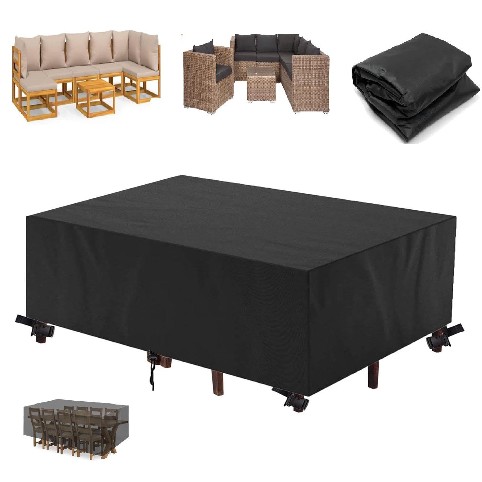 Housse table de jardin 300x270x95cm en bâche 420d oxford noir haute densité pour extérieur