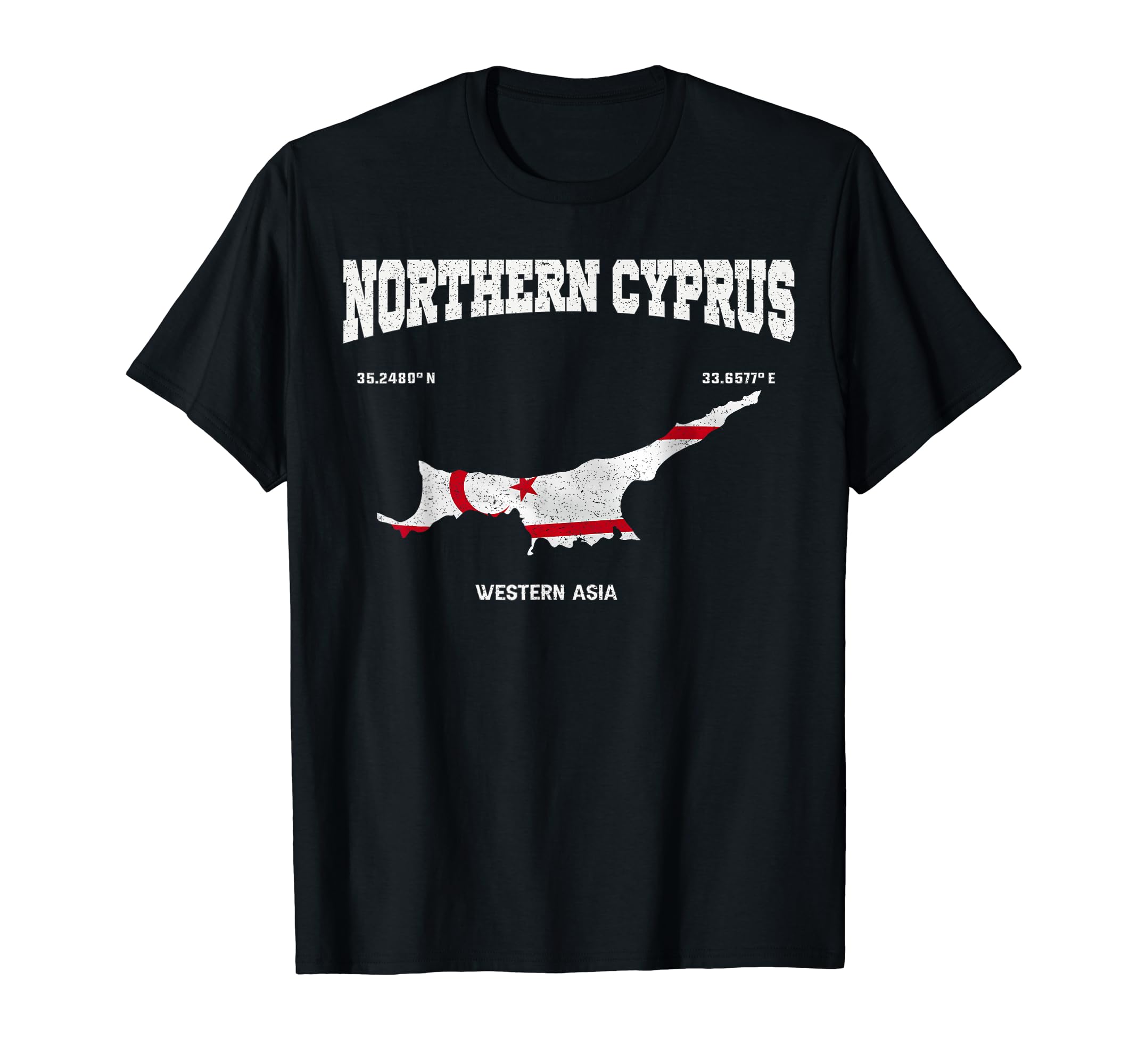 North Cyprus flag and map, North Cyprus coordinates Tee T-Shirt