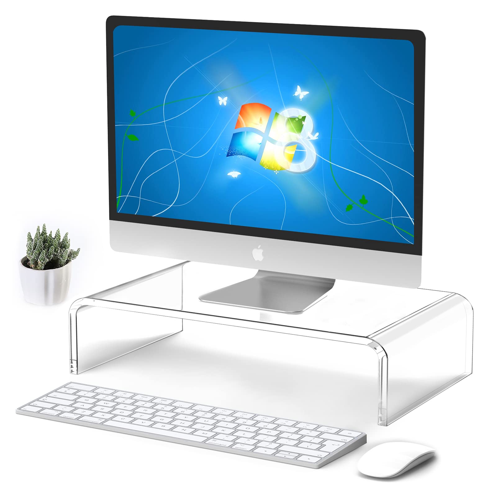 Acrylic Monitor Stand Riser Clear Laptop Stand for Desk Acrylic Monitor Riser for Desk Accessories Aesthetic Laptop Riser Clear Computer Stand White Office Supplies for Women Essentials