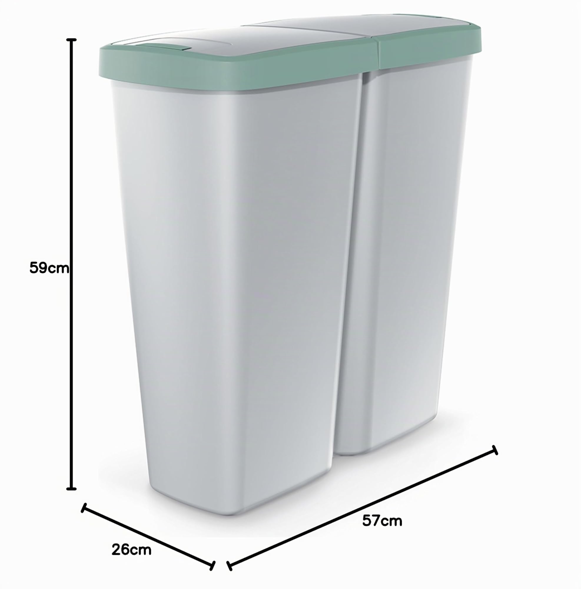 Monzana® Double poubelle cuisine 2x25 litres 2 compartiments couvercle bouton corbeille papier bureau déchets bio tri sélectif recyclage gris-vert