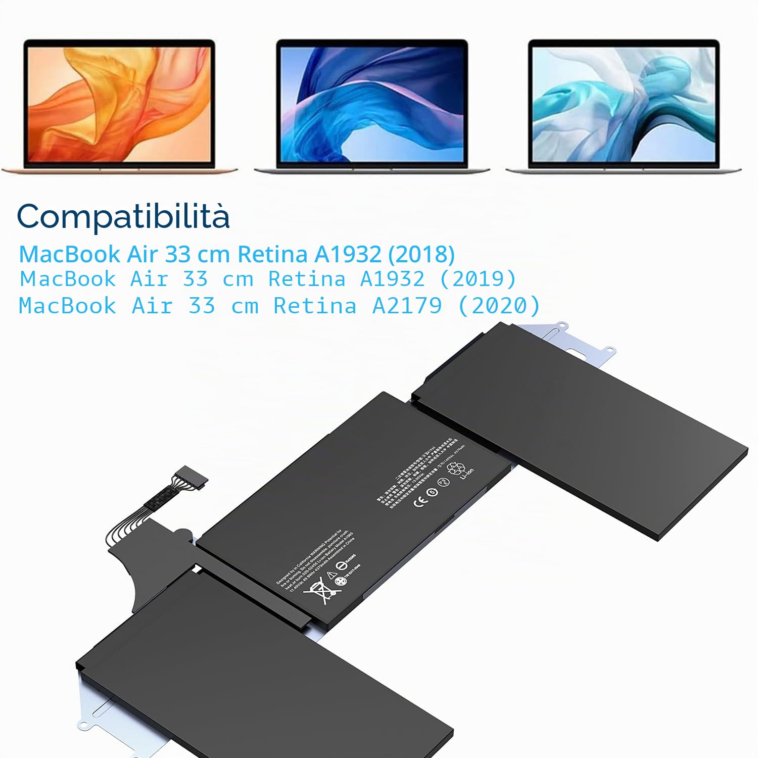 Batteria di ricambio per laptop A1965 A2179 A1932 compatibile con Mac Book Air 13" 2018 2019 2020 anno