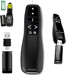 Apresentador Passador de Slides Sem Fio com Laser 30m Alcance Controle Apresentador de Slides Laser Sem Fio 2.4G Profissional Passador de Slides com Laser Vermelho para Apresentações