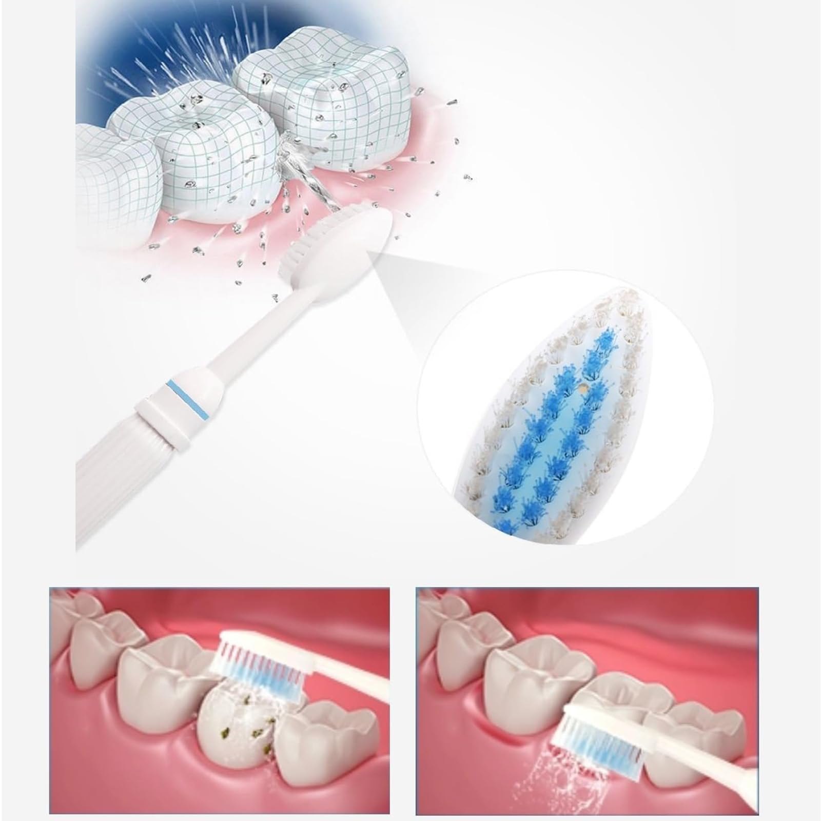 Idropulsore dentale per la pulizia dei denti, non elettrico, si collega direttamente al rubinetto (include 3 ugelli e 3 spazzolini da denti) - Bianco