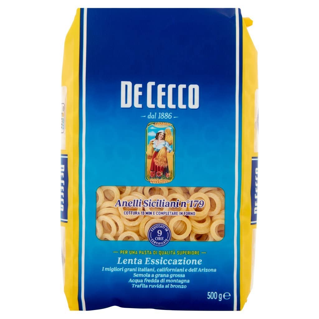 Italian Gourmet Pasta Anelli Siciliani n. 179 Nudeln 24 x 500g | Grano duro 100% italiano; kurze Ringform für forno, Suppen und Auflauf, Gesamtnettogewicht 12 kg + Kostenlos Polpa 400g