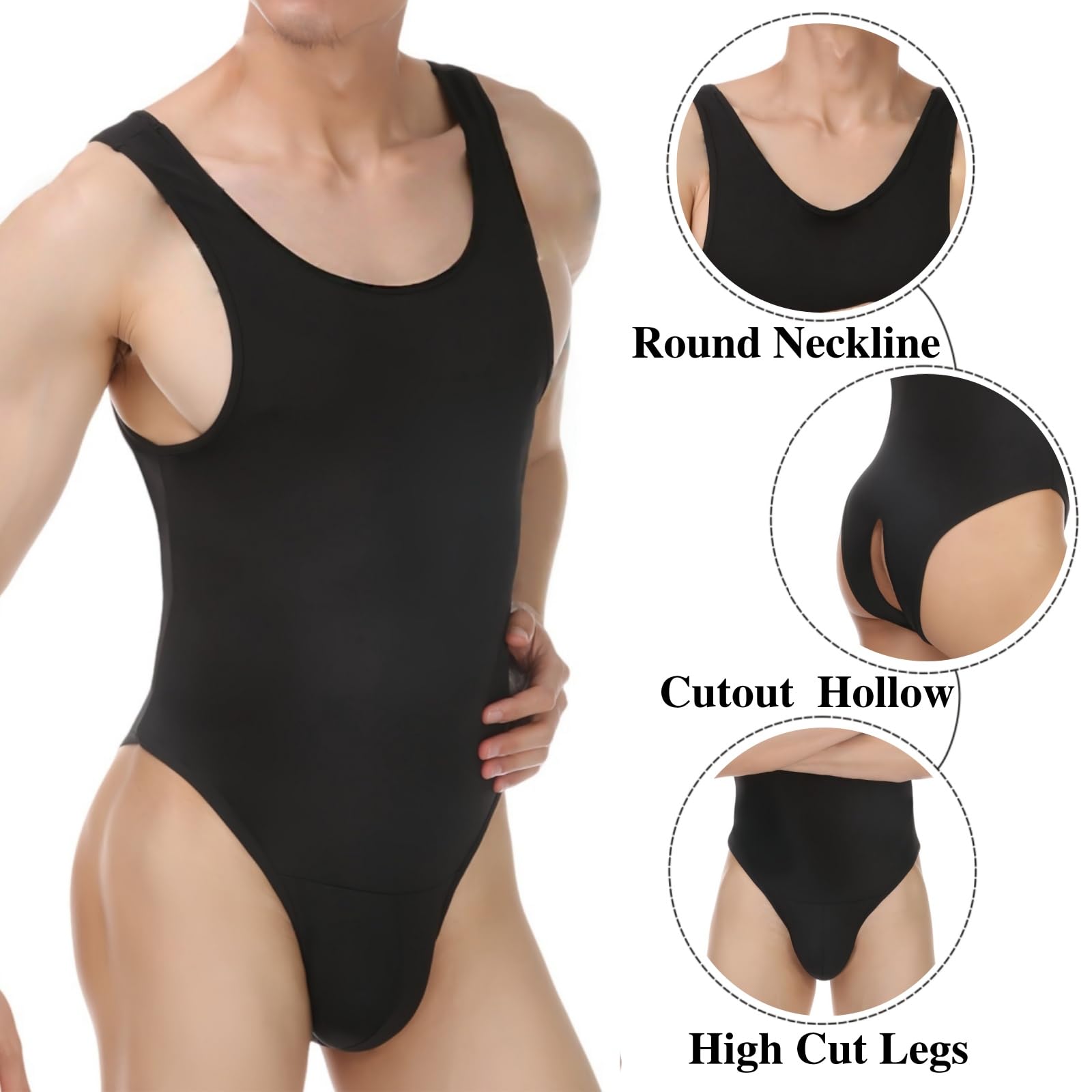 MANJIAMEI Herren Leotard Body Ärmellos Einteilig String Lingerie Jumpsuit Slip Dehnbare Tank Top Unterwäsche Hoher Schnitt Unterhemd Nachtwäsche Party Club Kostüm