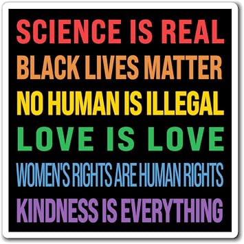 Car Stickeric Bumper Sticker Science is Real, Black Lives Matter, No Human is Illegal, Love is Love, Womens Rights are Human Rights Car Car Sticker - 7 inches