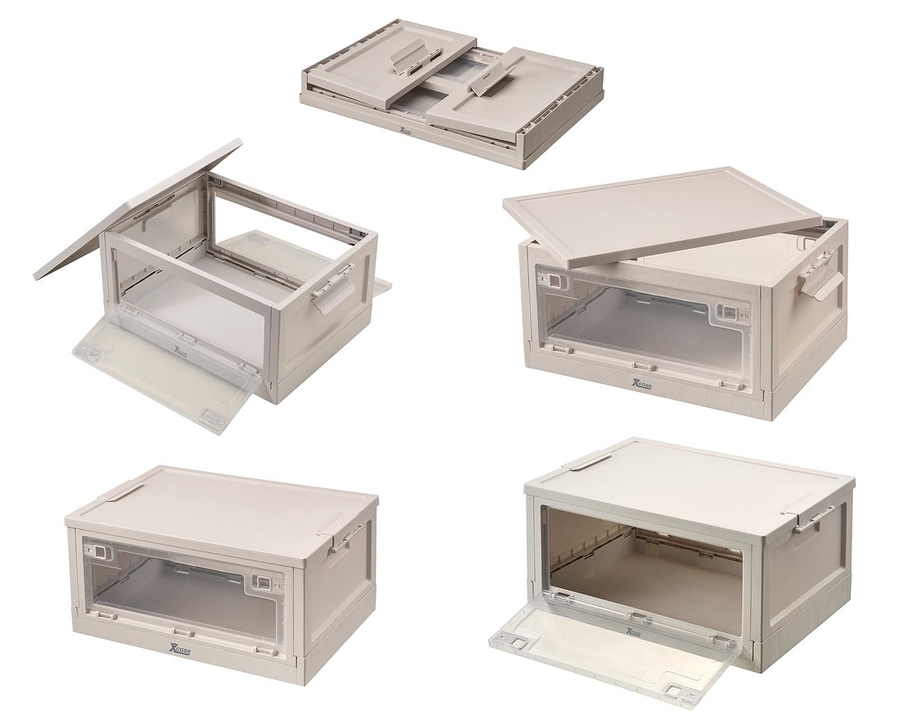 Xcase Stapelboxen: 4er-Set Faltbare Aufbewahrungsboxen mit Deckel, 4 Rollen, 45 l, weiß (Aufbewahrung Boxen mit Deckel, platzsparende Aufbewahrungsboxen, Regal)