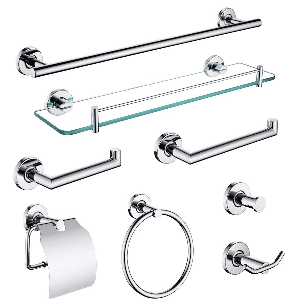 Toallero de baño Set de Hardware de Acero Inoxidable Set de Hardware Cromado Polijado Estante de Papel Portapiés Toalla Bar Gancho Accesorios de baño (Color : Glass Shelf)