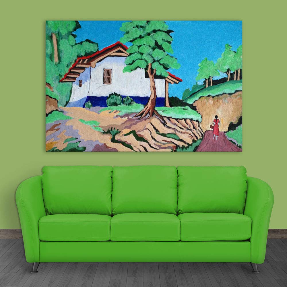 Inephos Unframed Canvas Painting - Beautiful Village Scene Art Wall Painting for Living Room, Bedroom, Office, Hotels, Drawing Room (91cm X 61cm)