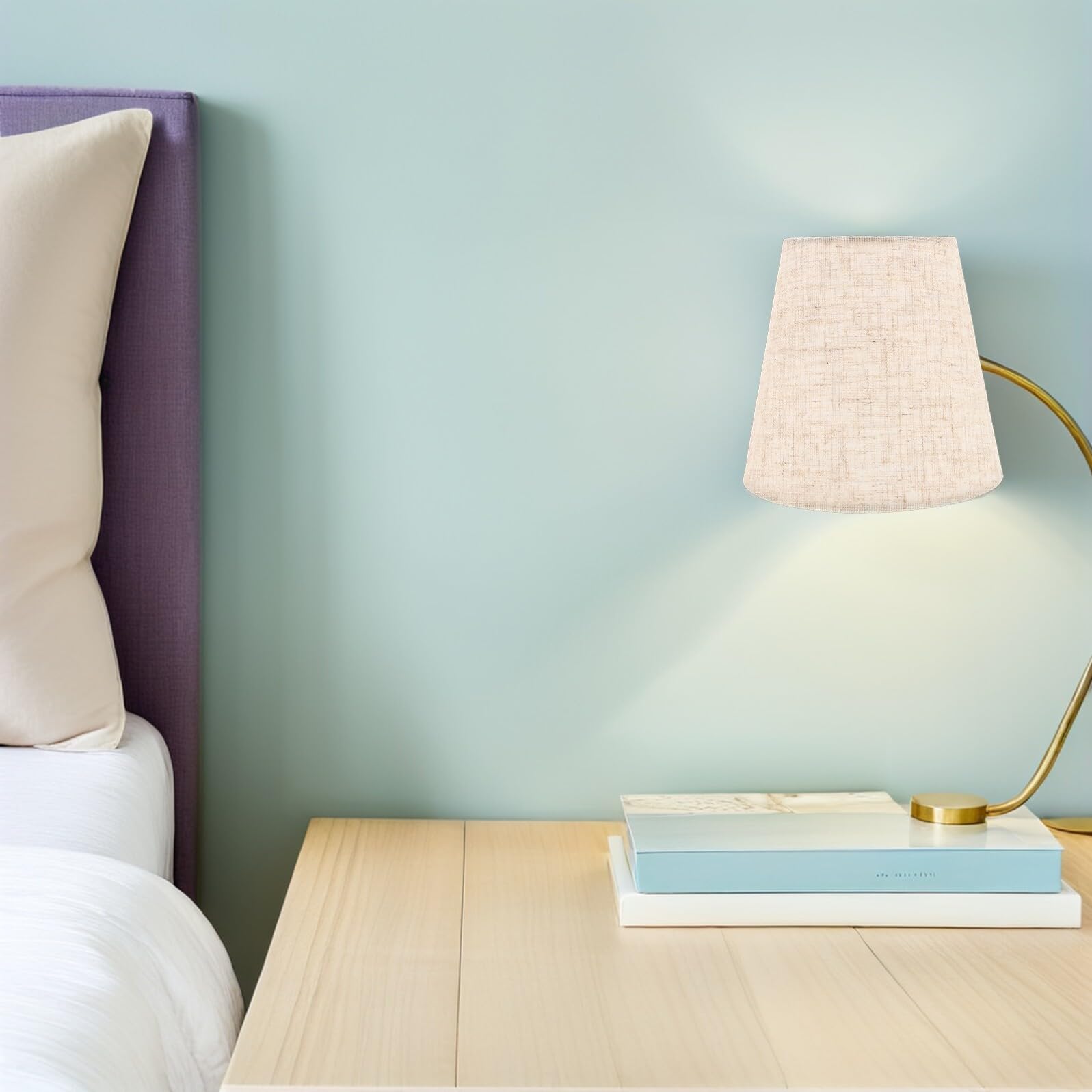 TOPBATHY Set da 6 Paralumi in Lino Naturale Clip Mini Paralumi a Barile per Lampadari E14 E27 di Ricambio per Lampade da Parete e da Tavolo Piccoli per Ambienti Interni Decorativi