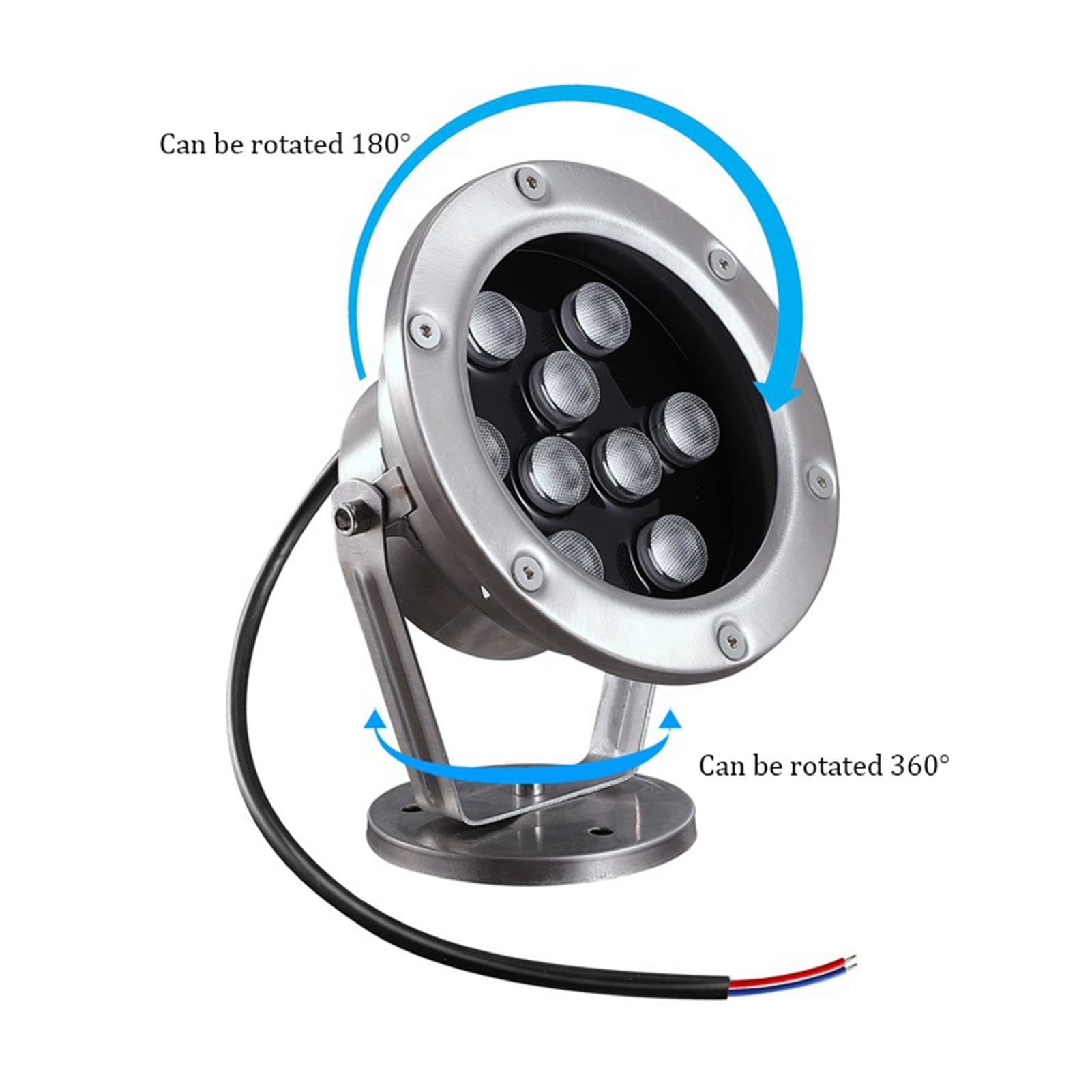 All'aperto LED Luci Subacquee Ruotabile Basso Voltaggio 12/24V Faretto Subacqueo IP68 Impermeabile Acciaio Inossidabile Luci del Laghetto per Fontana Acquario Illuminazione del Paesaggio
