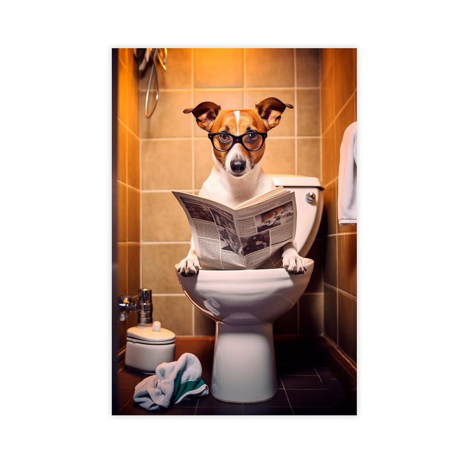 Oquajk Jack Russell On The Toilet. Canvas Poster Wall Art Decor Print Picture Paintings For Living Room Bedroom Decoration 08X12inch(20X30cm)