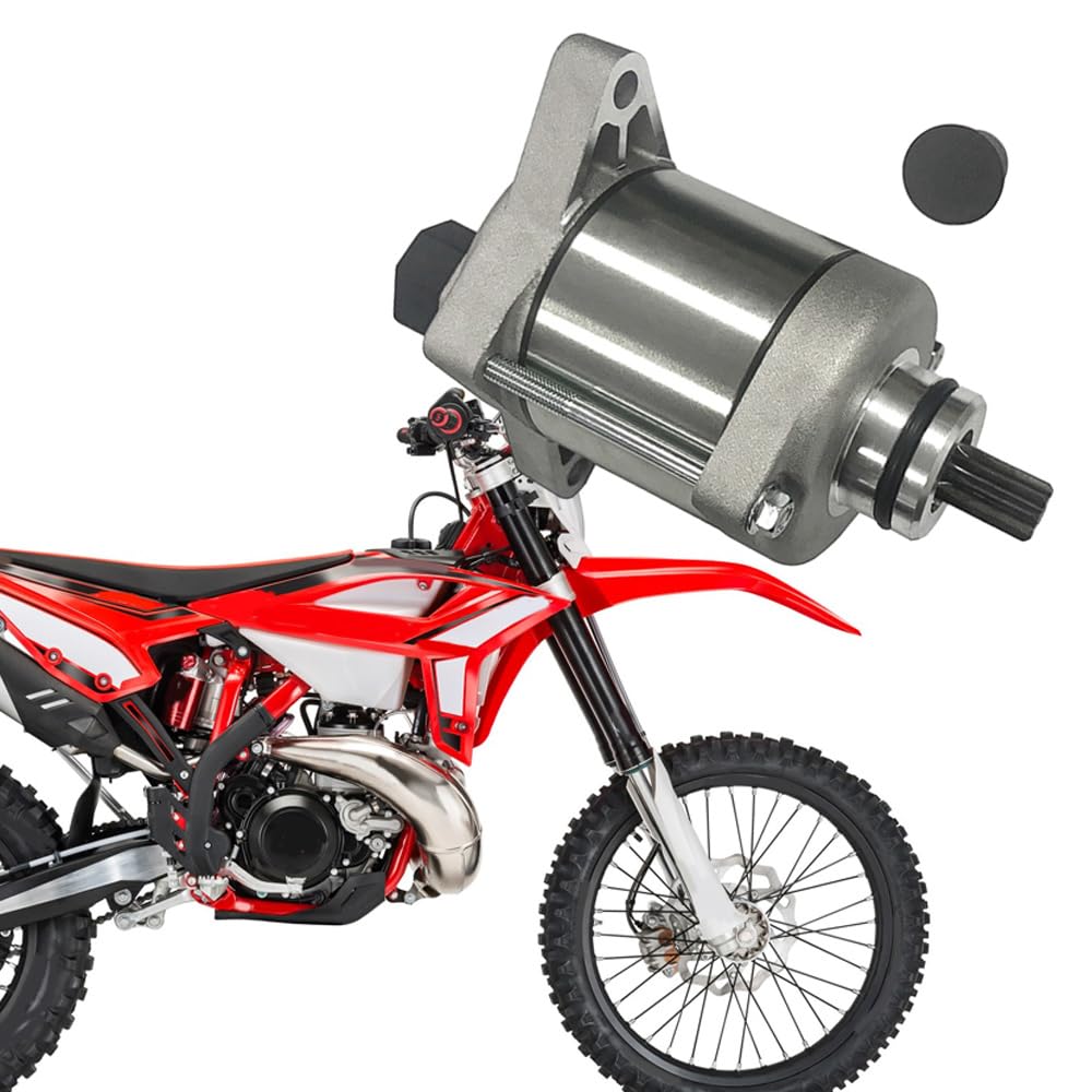 Riloer Electric Starter Motor Compatible with Beta 250 300 RR 2 Stroke Enduro 2013-2023, 026070118000, Replacement Starter, 9-Tooth Gear, Silver 1pc（Short Shaft）