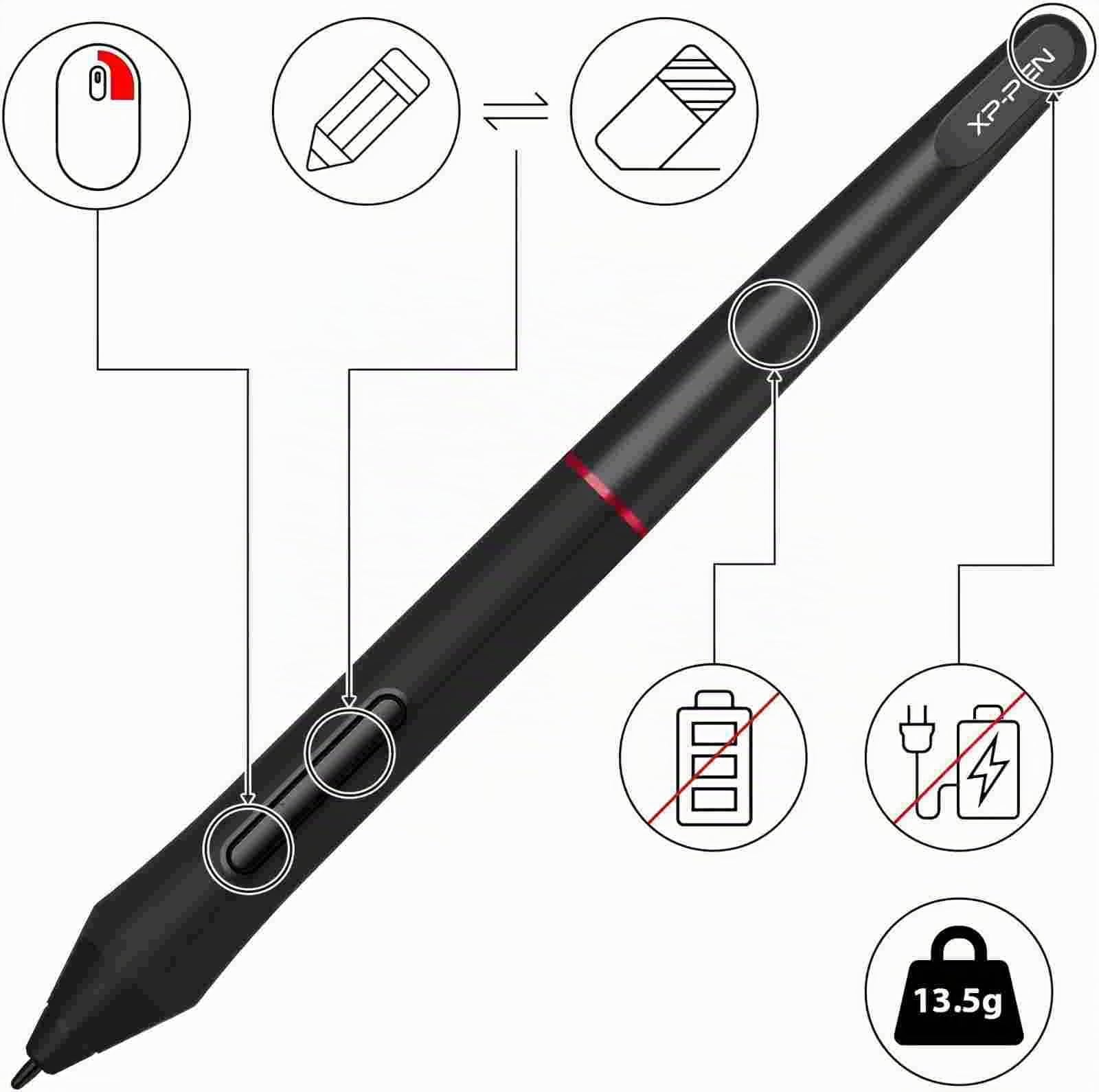 XP-Pen PA2 Stylet sans Batterie avec 8192 Niveaux de Pression 60° pour Aritist 12 Pro, Artist 13.3 Pro, Artist 15.6 Pro, Artist 22R Pro Tablette Graphique