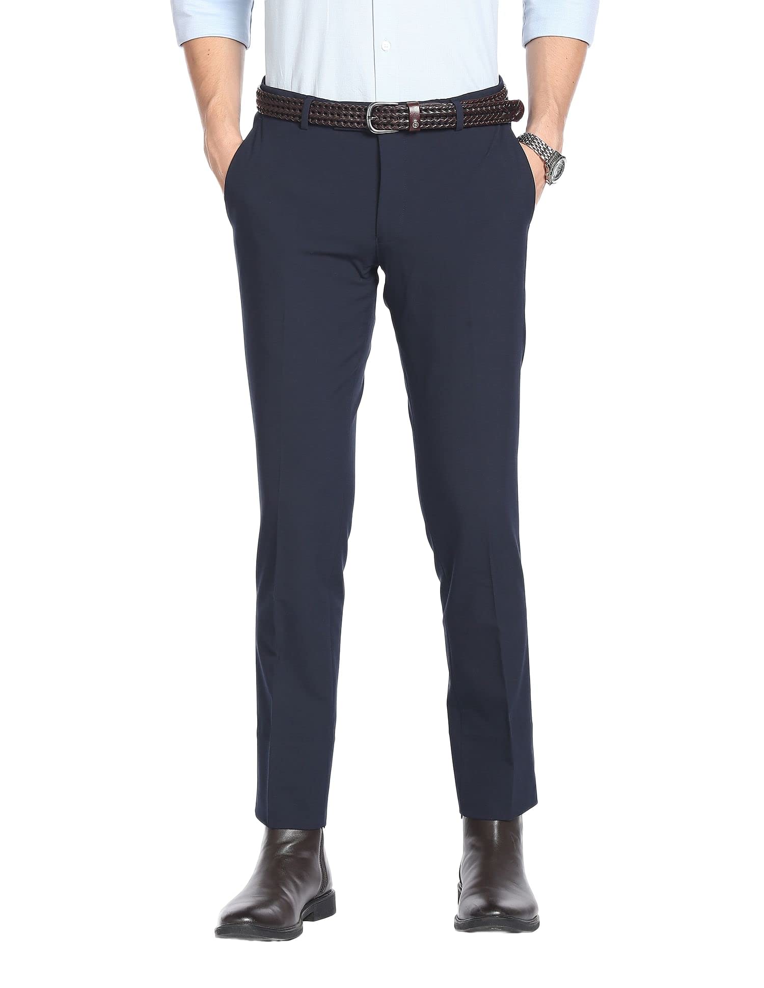 Twill Solid Smart Flex Formal Trousers-image-26