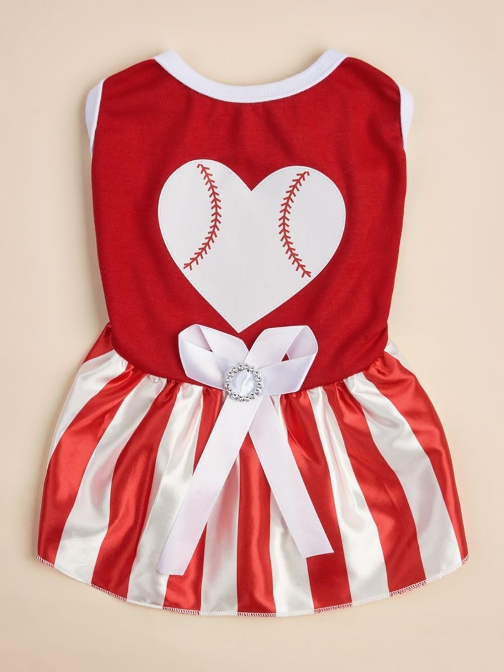 Tangpan Bow-Knot Heart Christmas Pet Skirt Stripes Dog Santa Dress Puppy Party Outfit Apparel Cat Costume (White,M) - Image 4