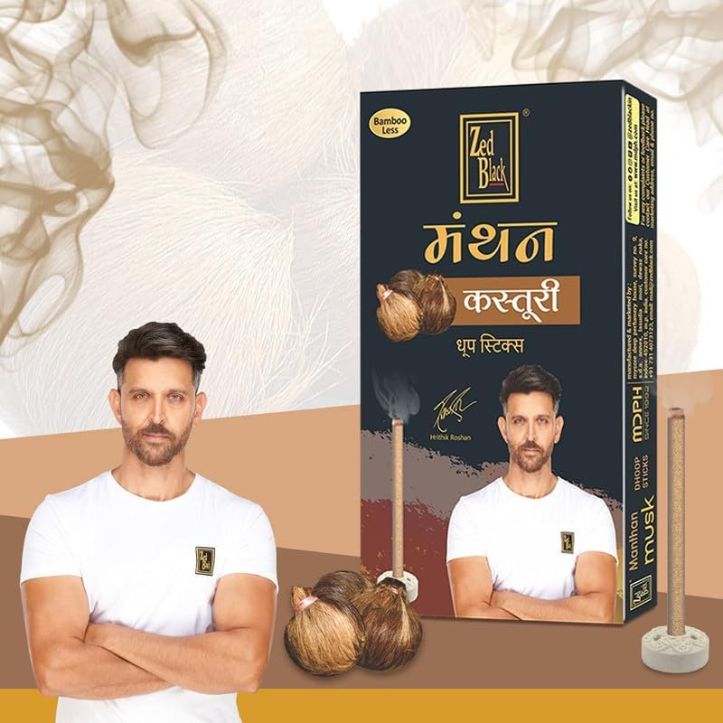 Zed Black Manthan Dhoop Sticks in 6 Fragrances - Mogra, Guggal, Chandan, Gulab, Loban & Kasturi - Pack of 12 Bamboo Less Incense Sticks (120 Units) offers donot miss