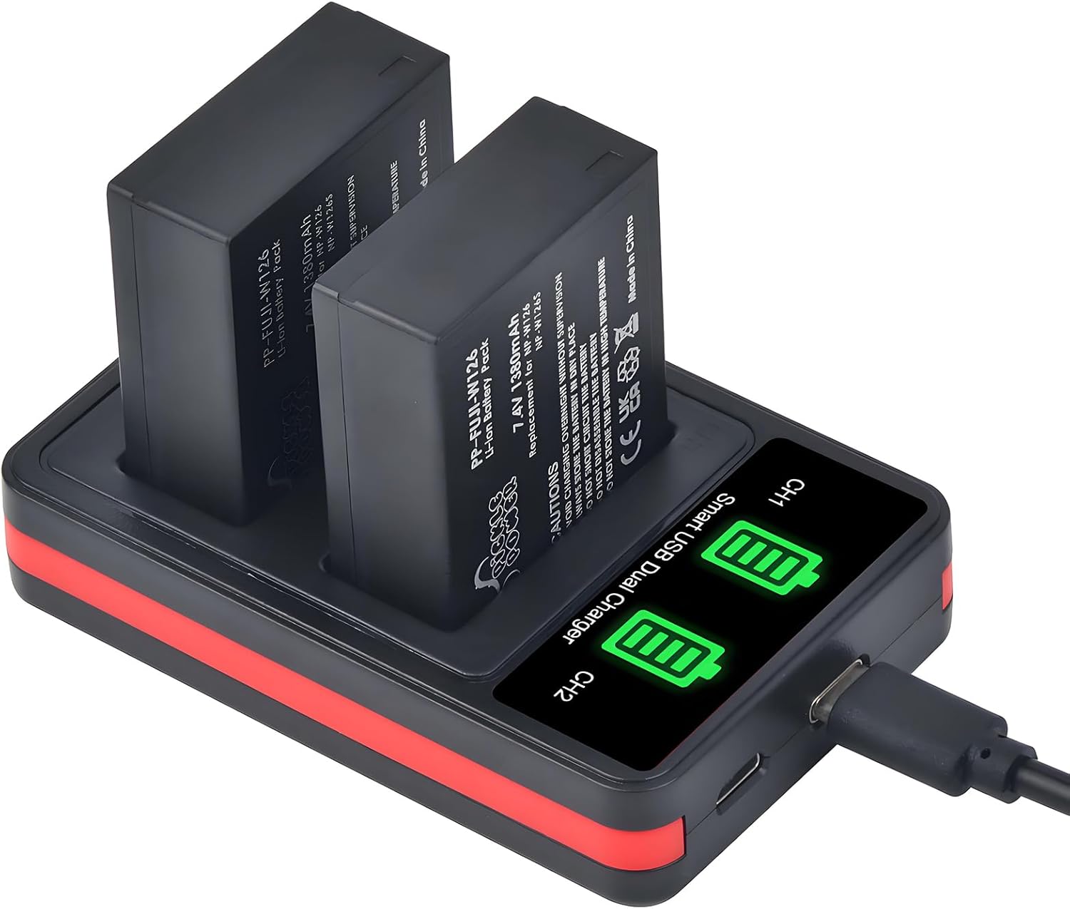 Picke Power NP-W126 NP-W126S Battery and LED Dual Charger for Fuji X100V X100VI X-T100 X-T200 X100F,X-T3 X-T30 X-T30 II X-T20 X-T1 X-T2 X-T10 X-S10 X-A5 X-A10 X-E4