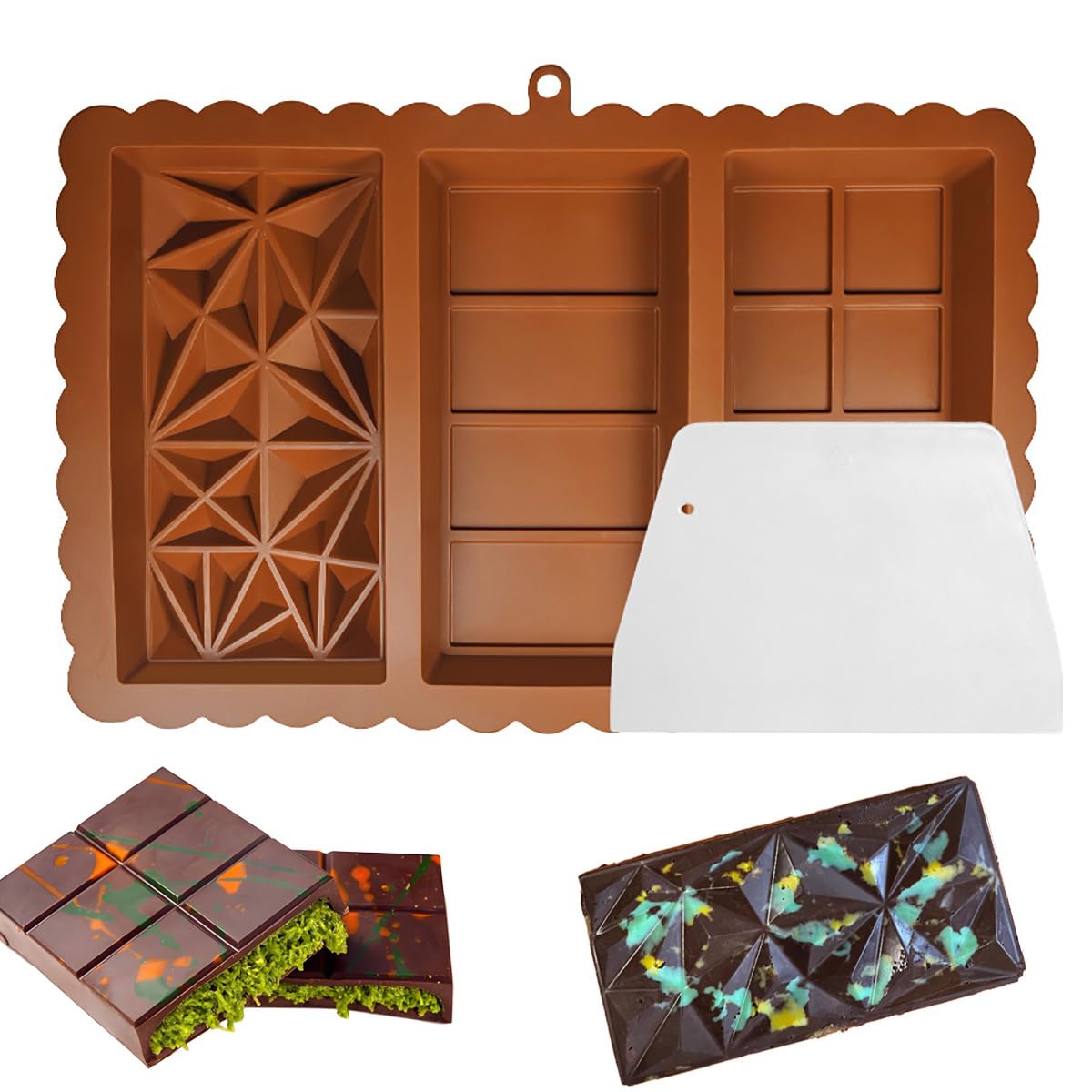 Stampo Per Cioccolato Dubai In Silicone - 3 Pezzi Profondi + Raschietto, Antiaderente, Senza BPA, Nero