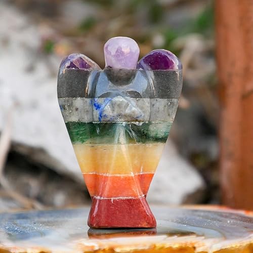 Miniatura 7 de Crocon Figura curativa de ángel de bolsillo de siete chakras, cristales de ángel de la guarda tallados a mano para energía positiva, mini estatua