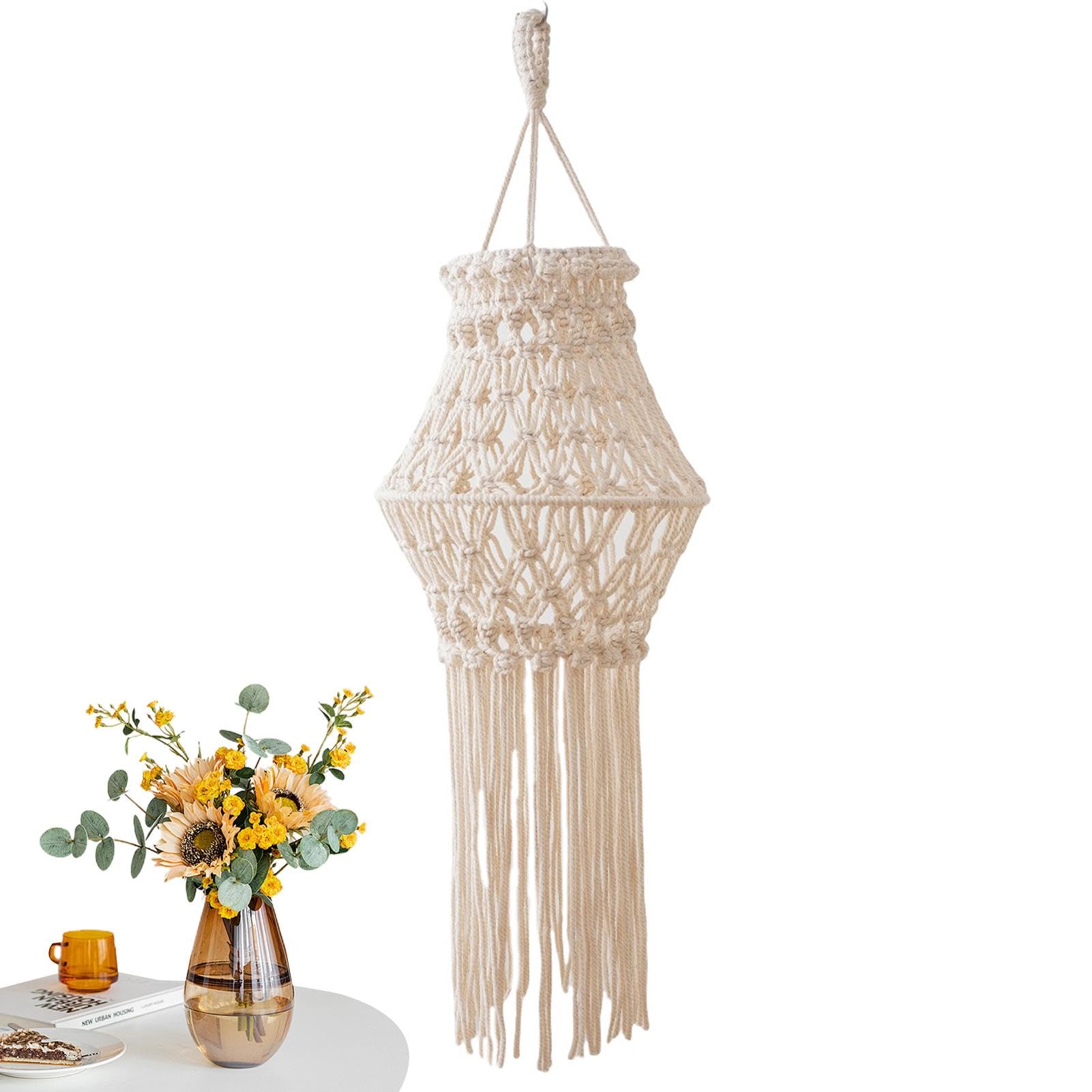 Boho Lampshade,Macrame Bohemian Lamp Shade | Farmhouse Artistic Chandelier, Boho Woven Light for Home, Nursery, Cafe for Bedroom, Living Room, Dorm
