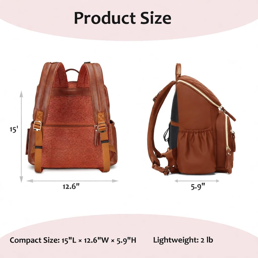 Lightweight Diaper Bag Backpack with Stroller Clips, Insulated Pockets, Baby Shower Essentials (Classic, Brown)