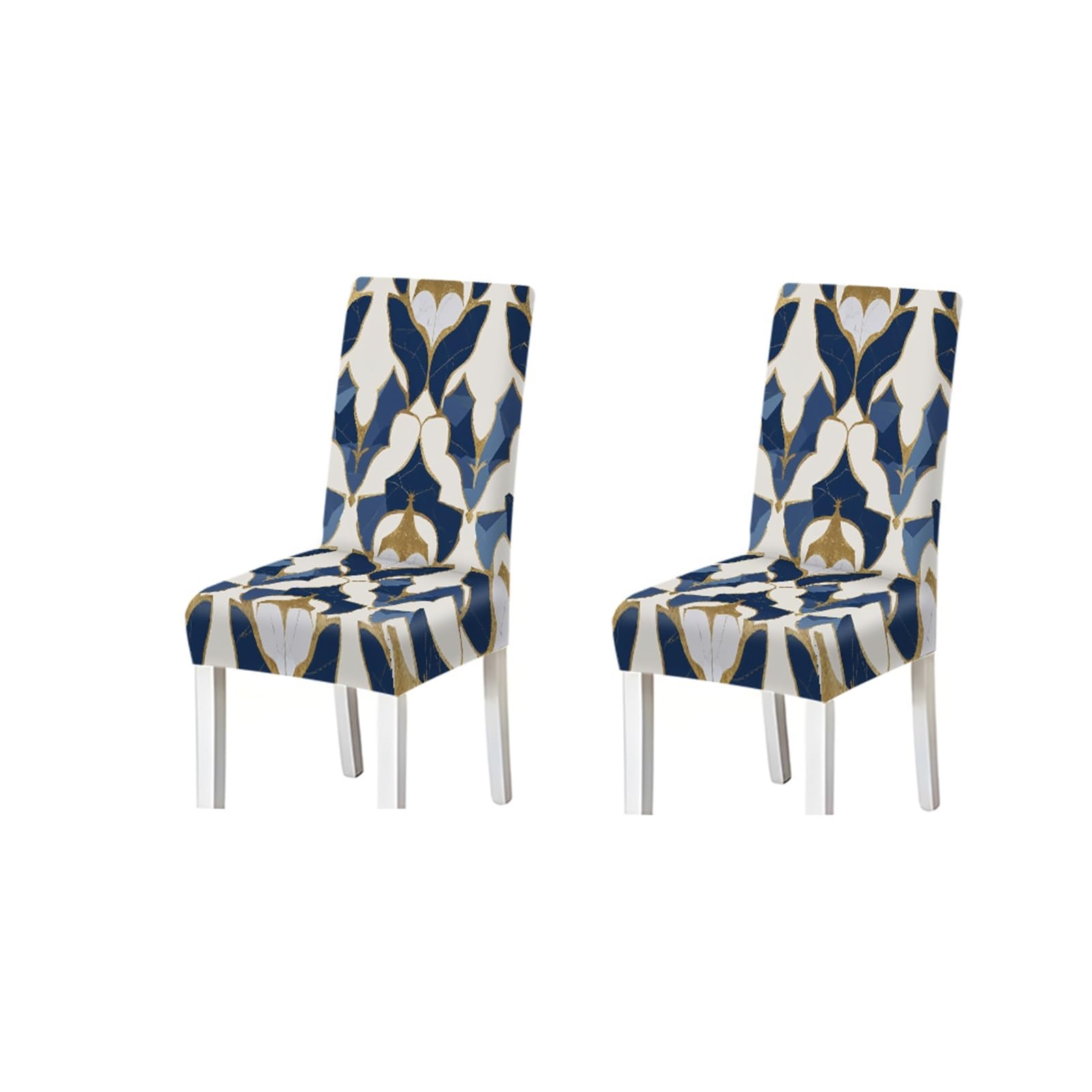 FZJKGH Blue Gold Marble Geometric Damask Pattern Print Dining Chair Covers Set Of 2/4/6, Stretch Slipcovers For Kitchen Dining Room Removable Stretch Slipcovers for Dining Chairs(2PCS Chair cover)
