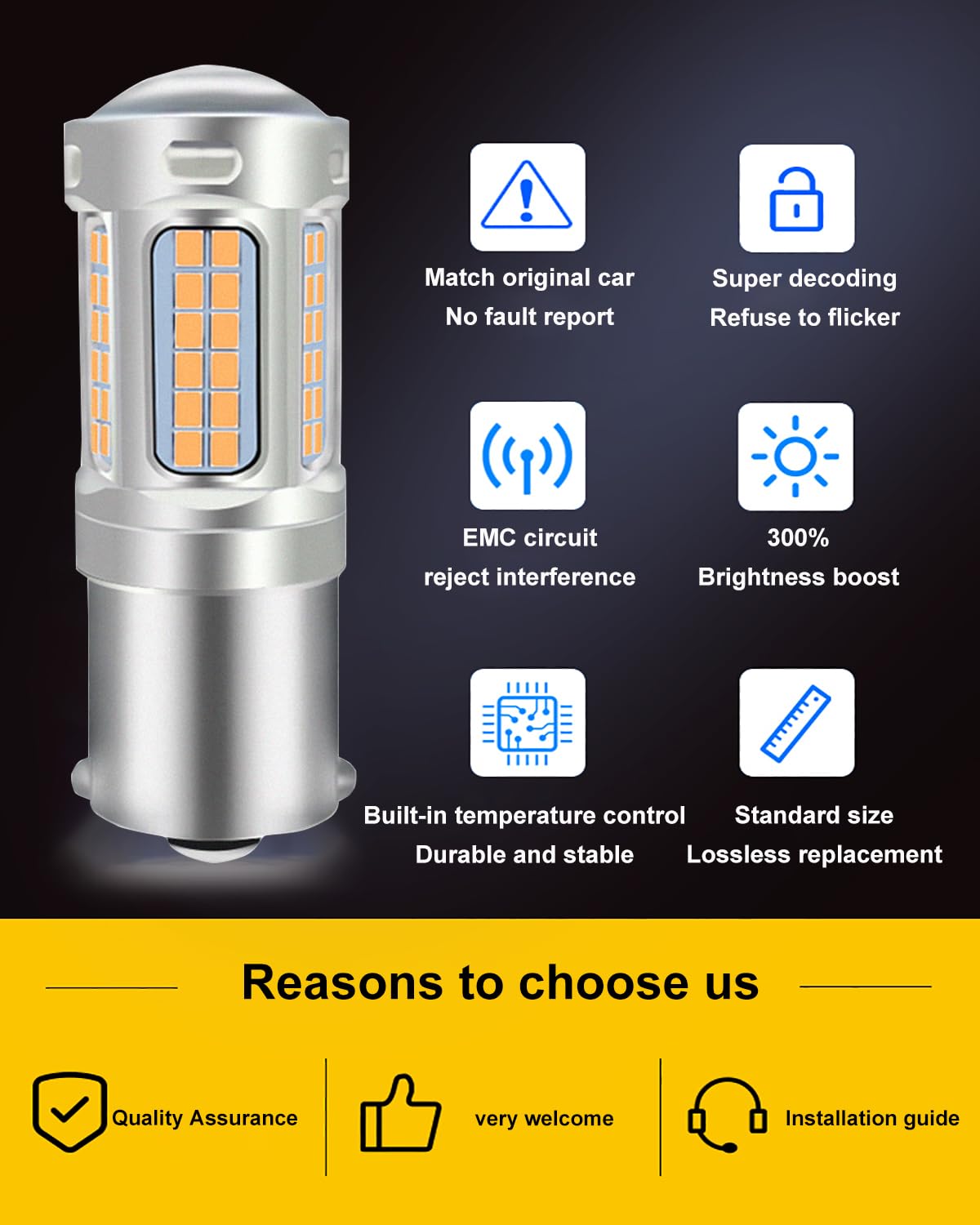 Ltshin 1156 LED Bulb, Super Bright 1141 1003 7506 BA15S P21W LED Bulbs for Cars, 12V Non-Polarity 69-SMD LED Chipsets with Projector for Tail Stop Brake Signal Running Lights (2Pack Amber)