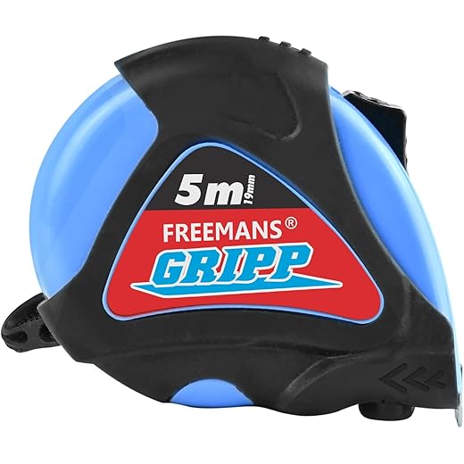 FREEMANS GRIPP 5m:19mm Steel Inchi Measuring Tape - 5m (Blue) With Rubberized Unbreakable ABS case || PauseButton || Click Action Front Lock and Belt Clip