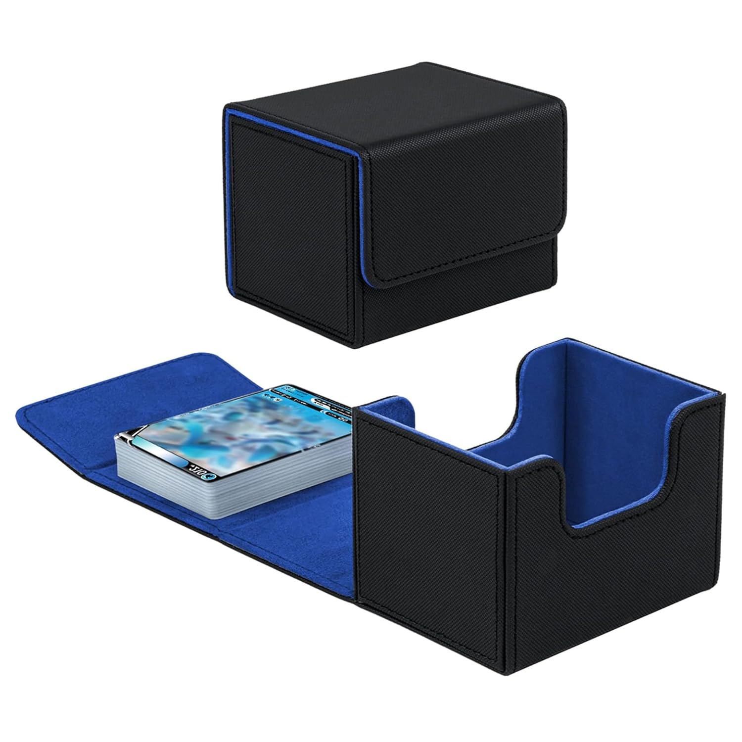 Tolesum Box Porta Mazzo per Carte MTG Capacità di 200 Carte Senza Maniche, Magnetic Flip Deck Box per le Carte di Magic Commander TCG (Orizzontale-Nero e blu)