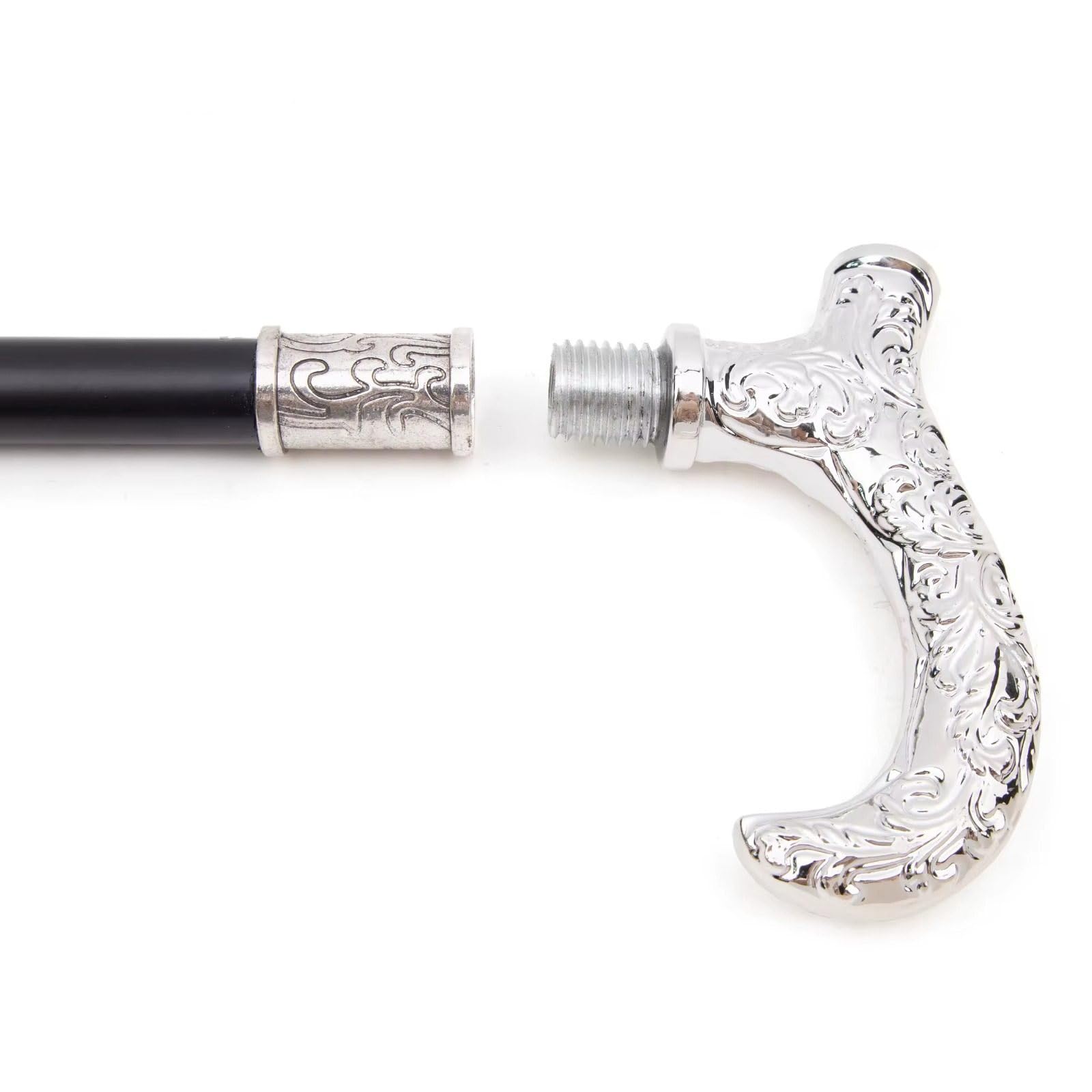 Bastón de Caminar Metálico Platado Plata – Ornado & Tallado, Estilo Británico, Elegante & Lujoso para Senderismo, Cosplay, Uso Diario & Regalo