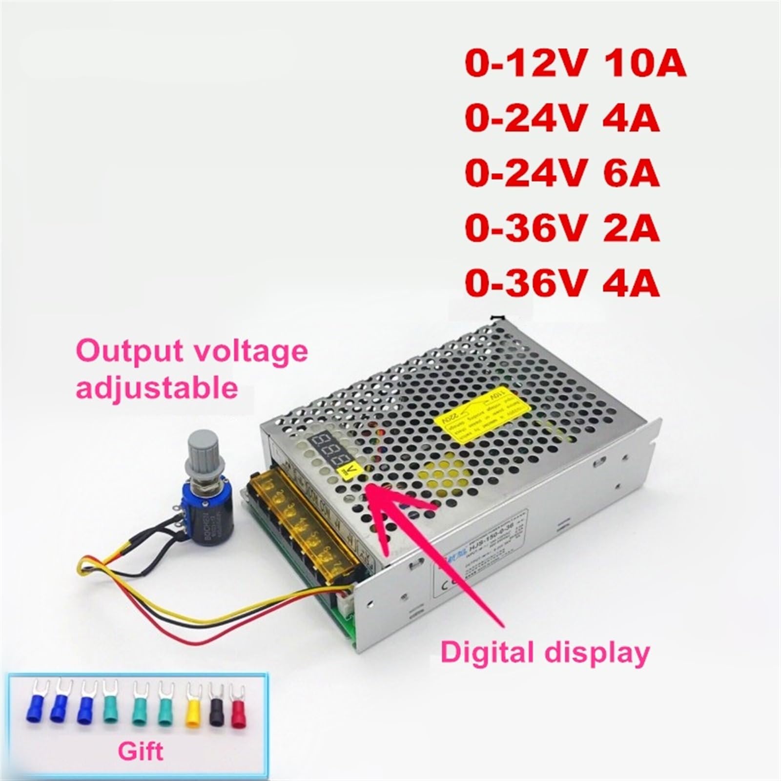 75 W, 100 W, 150 W, AC-DC, 0-12 V, 24 V, 36 V, zasilacz impulsowy z cyfrowym wyświetlaczem LED, regulowany transformator (0-12 V, 10 A)