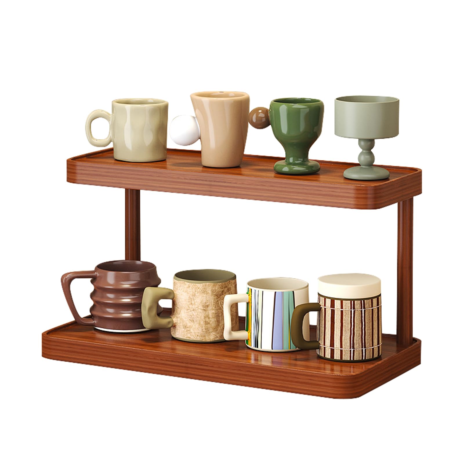 Uck-Kit 30Cm 2 Tier Wooden Mug Holder Countertop, Coffee Cup Holder Mug Display For Coffee Station Organizer Cup Shelf For Kitchen, Home, Spice Rack, Cosmetics Storage Rack,