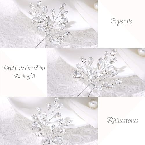 Miniatura 5 de Unicra Horquillas para el cabello de novia de cristal para boda, pieza de pelo plateado con diamantes de imitación, accesorios para el cabello para
