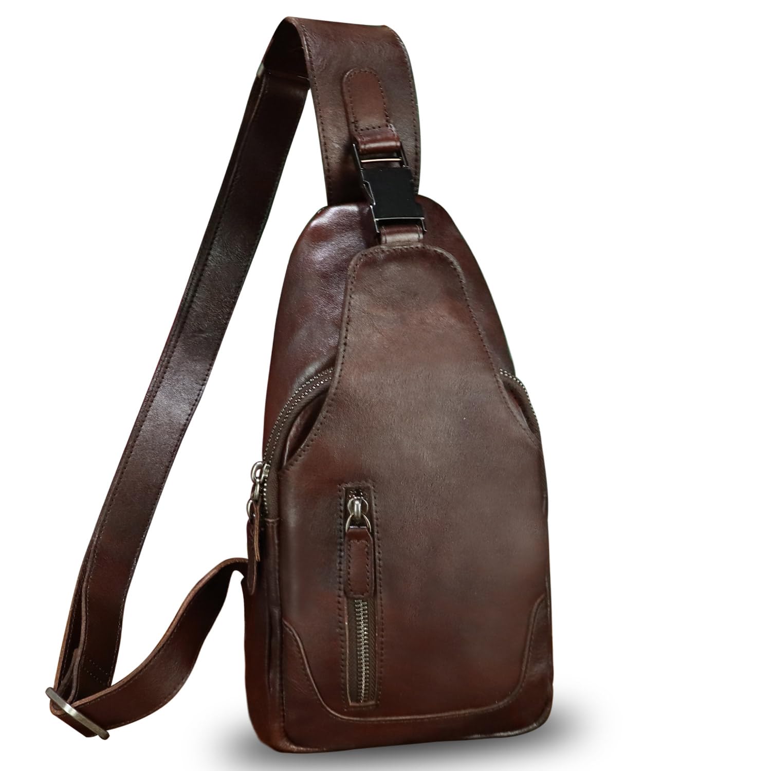 LRTO Genuine Leather Silng Bag for Men and Women Fashion Real Leather Sling Backpack Shoulder Crossbody Bag Chest Purse