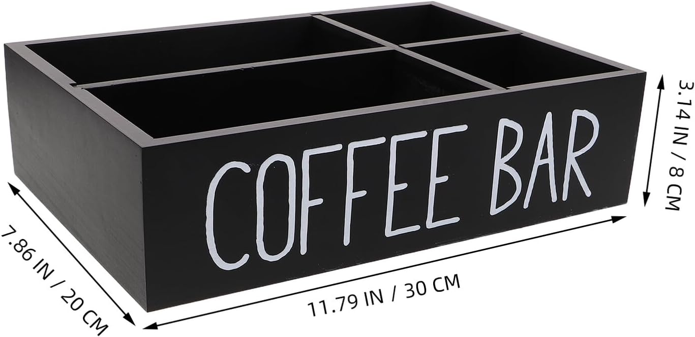 Yardwe Wooden Tea Bag Storage Box with 4 Compartments Black Coffee and Tea Organizer for Countertop for Office and Kitchen Storage
