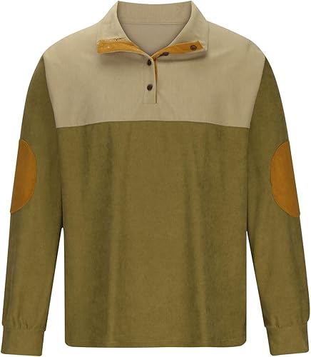 Miniatura 3 de Comigeewa Hombre Patchwork Jersey Manga Larga Sudadera Cuello Alto Botón Blusa Sudaderas Otoño Invierno Ropa Deportiva