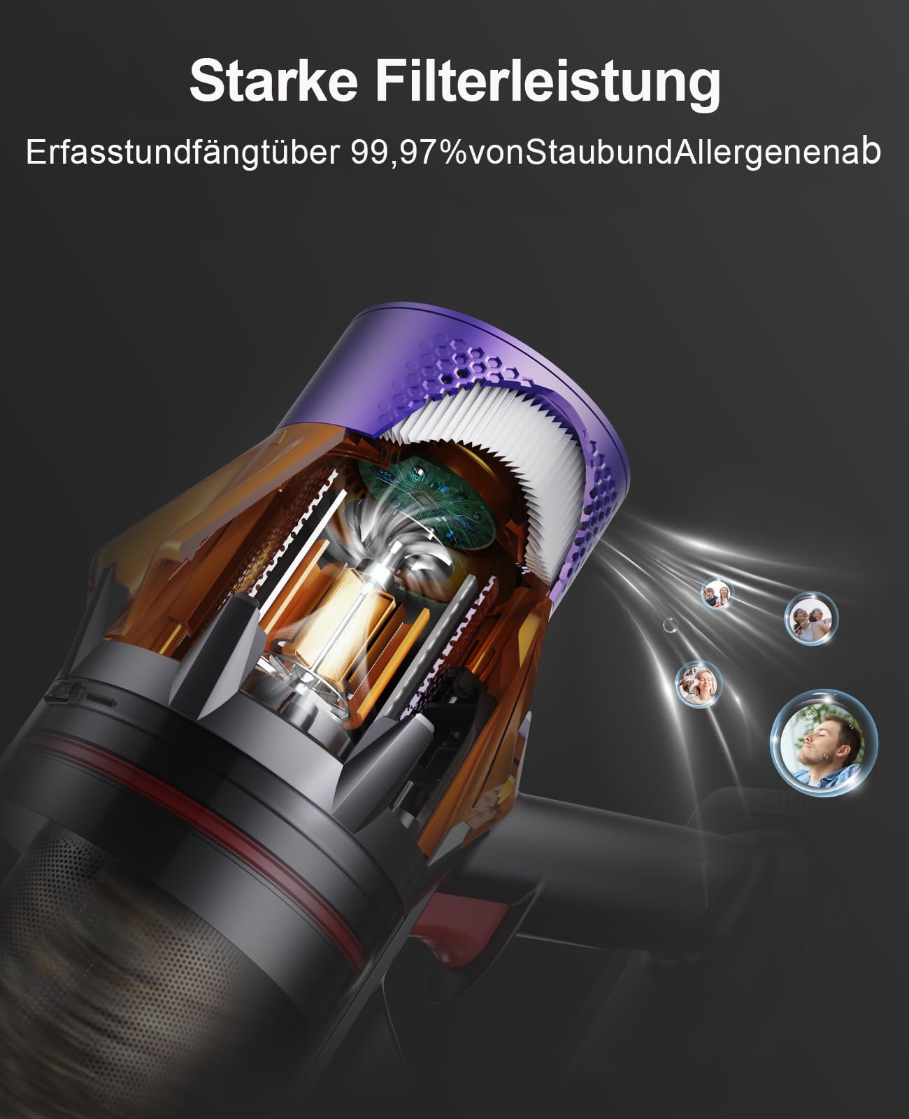SunSare Akku Staubsauger Kabellos 600W/50000Pa/65Min, Akkustaubsauger mit 1M Schlauch, Wandladehalterung, Aromafunktion, Selbststehend, für Hartböden Teppiche Tierhaare