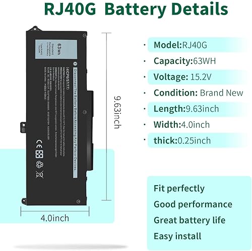 Miniatura 2 de DMKAOLLK Batería RJ40G de 63 WH para Dell Latitude 15 5520 Latitude 14 5420 Precision 15 3560 Series Laptop, apto para Dell P137G P137G001 F P104F