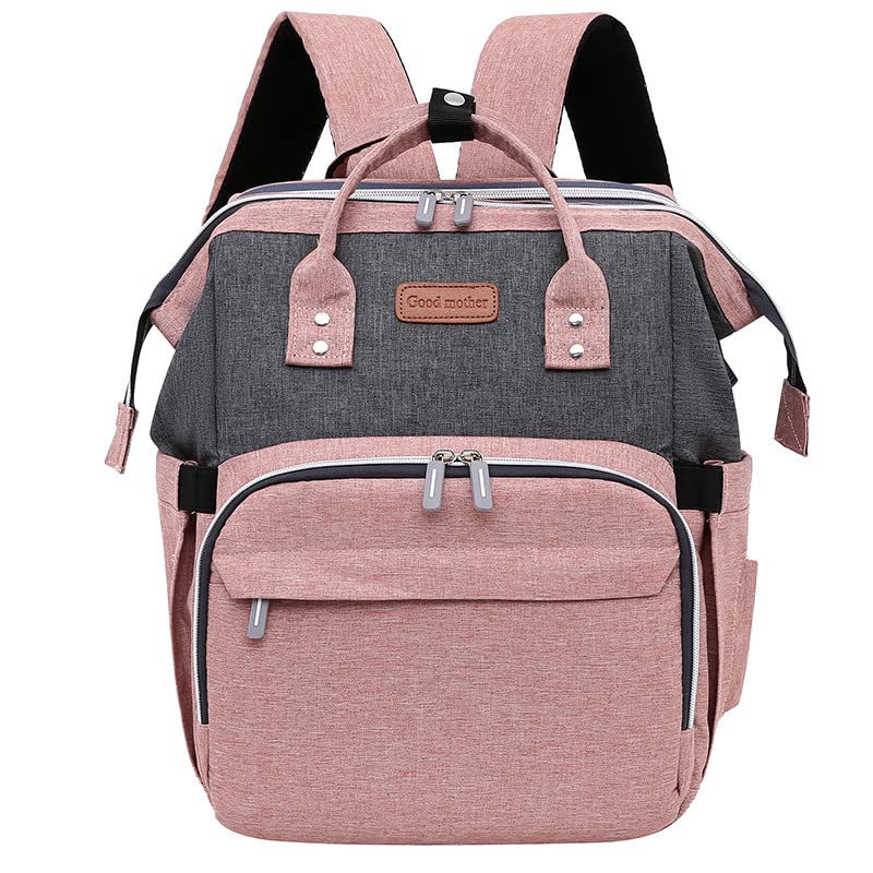 HKCP Mommy bag leche biberón pañal gran capacidad madre y bebé bolsa plegable cuna mochila portátil, polvo y gris