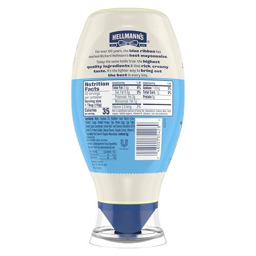 Image of Hellmann's Light Mayonnaise 20 oz, Lite Mayo Squeeze, Sandwich Spread, 1PK | For sandwiches, dips, dressings and simple meals; cage-free eggs; Light; 20 oz.
